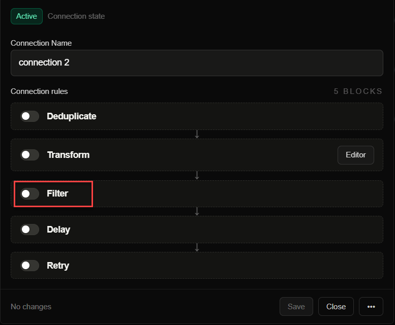 Configure a filter rule on a FastHook connection