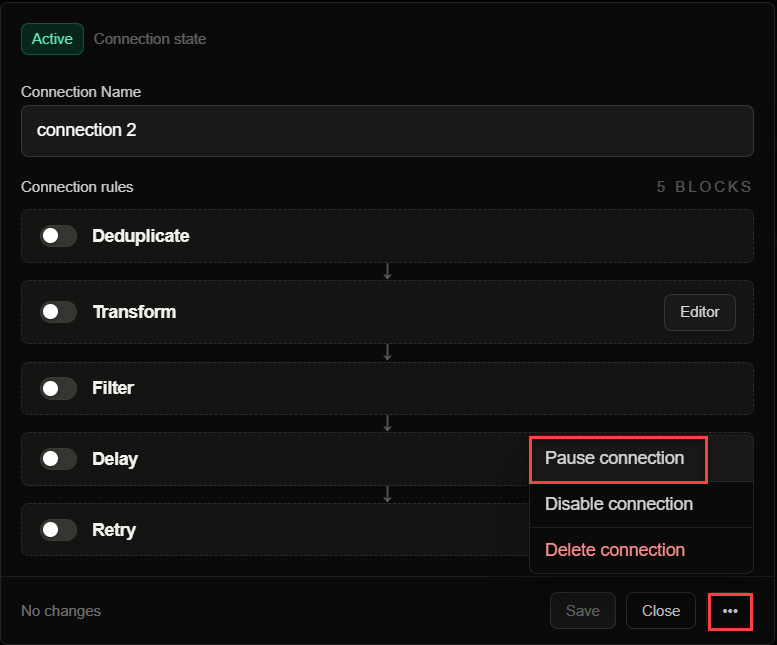 Pause or resume a FastHook connection