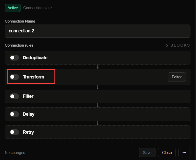 Configure a transformation rule on a FastHook connection