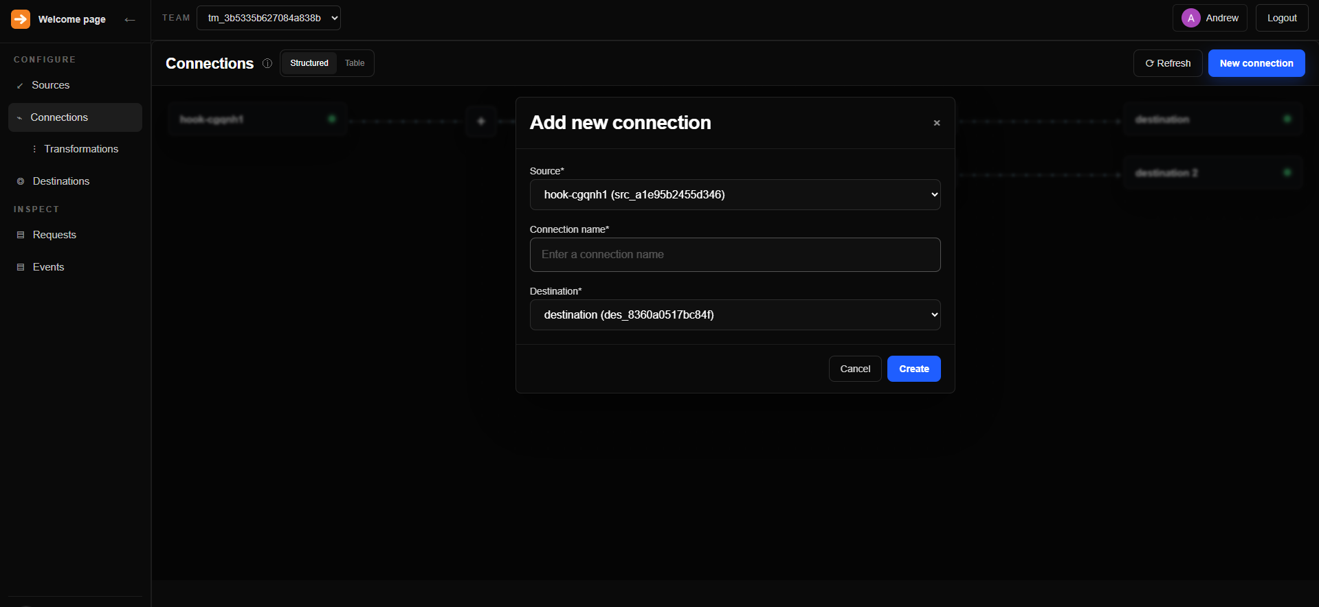 Create a FastHook connection