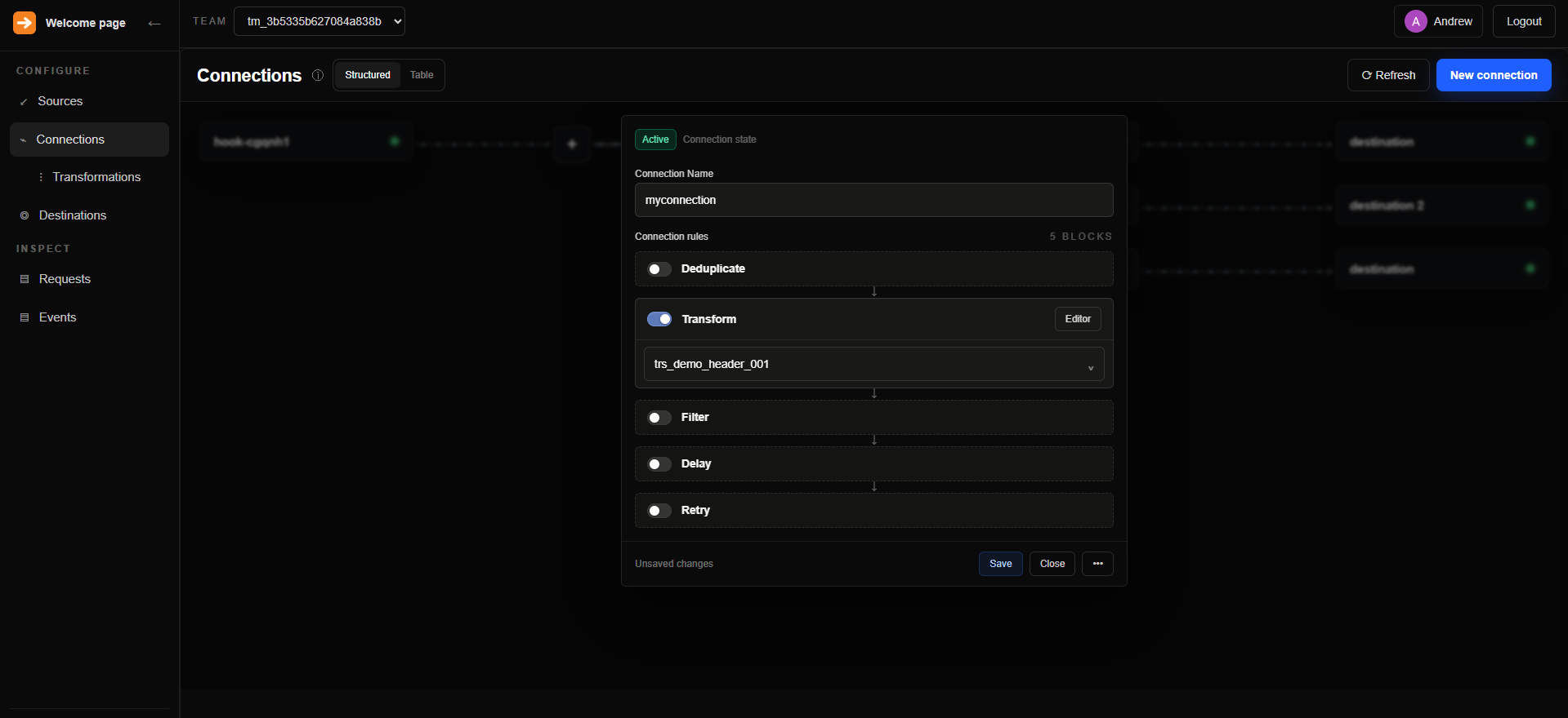 FastHook connection settings