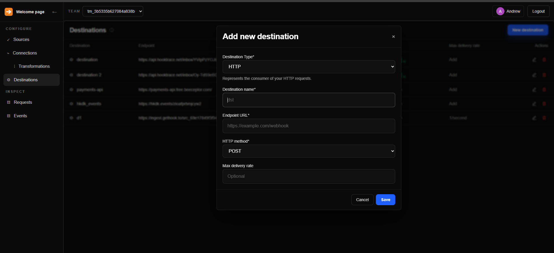 Create a FastHook destination