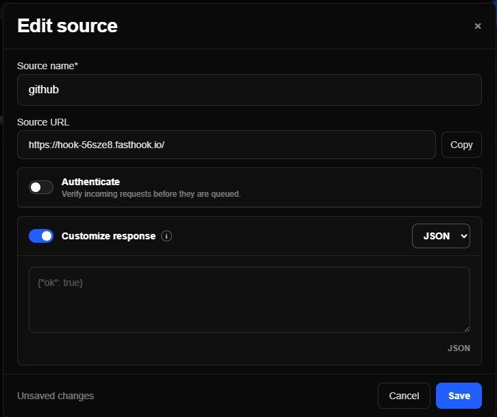 Source custom response settings in FastHook